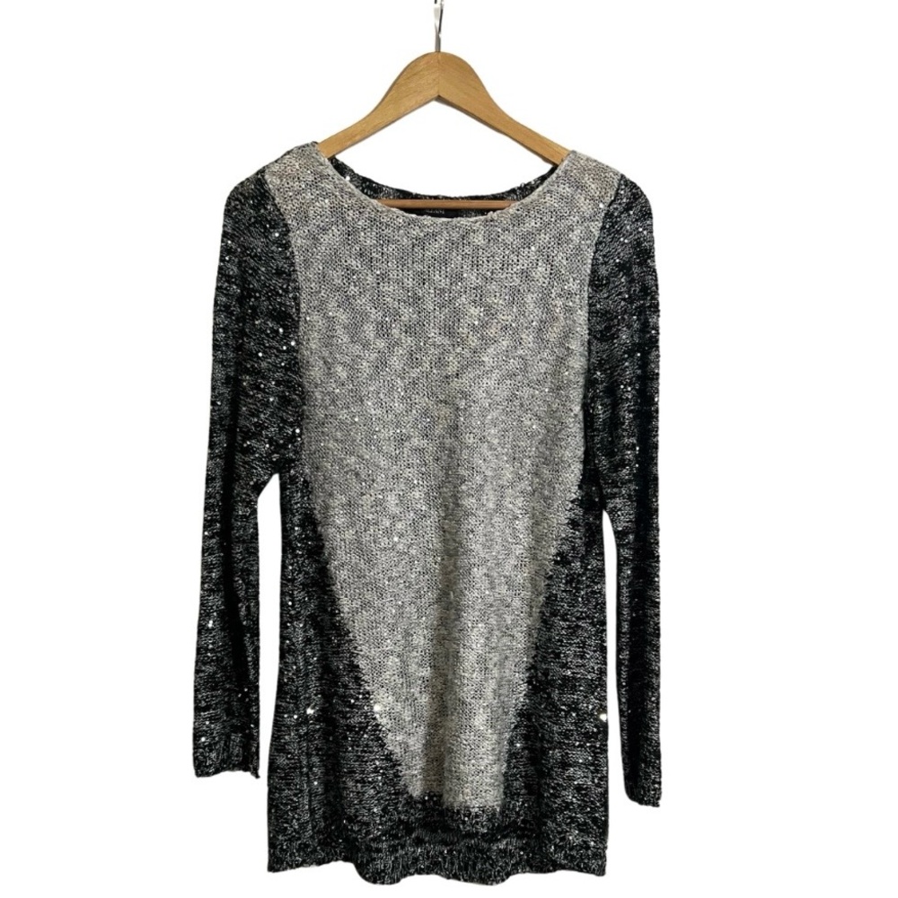 Alfani Black and Gray Sequin Long Sleeve Top